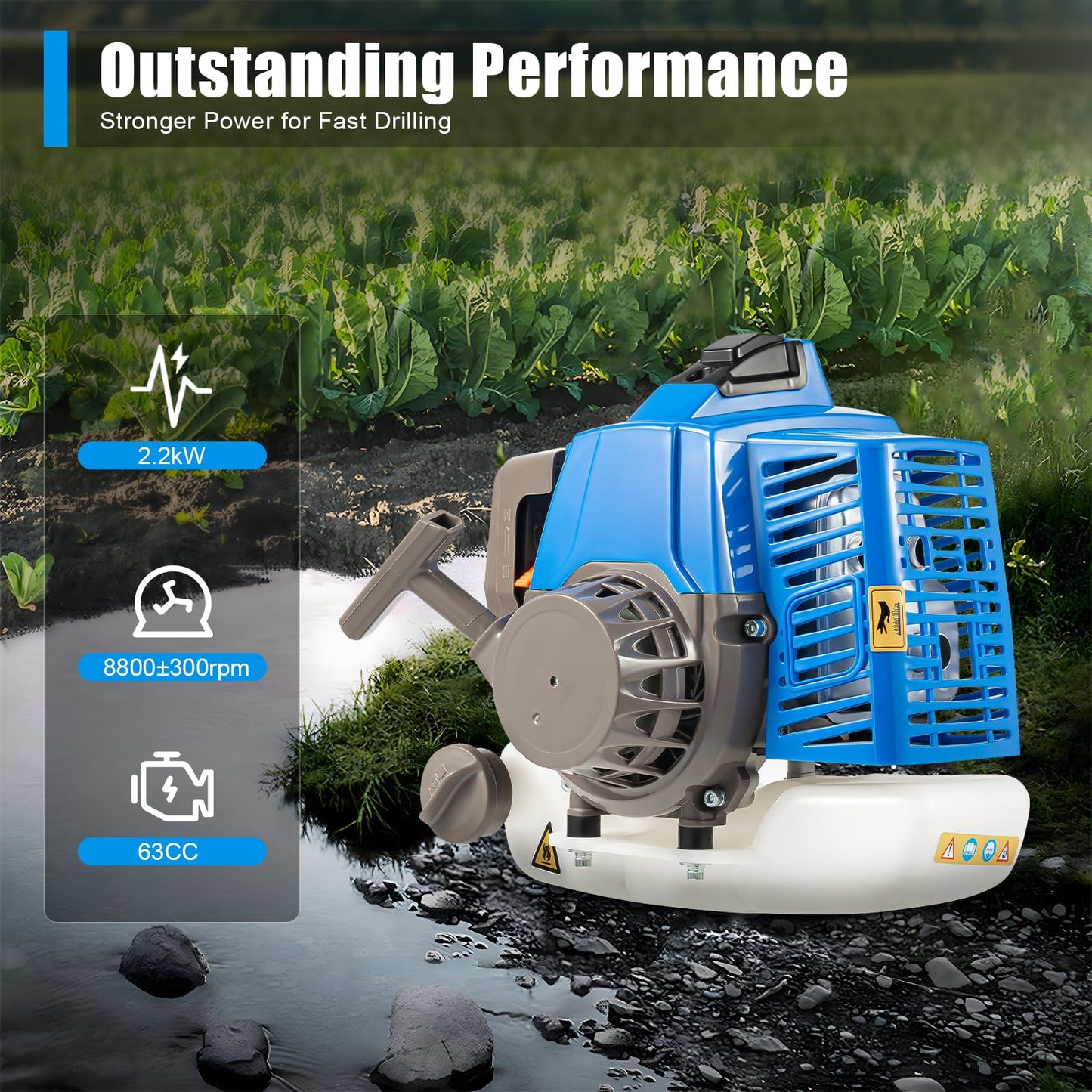 71CC 2-Stroke Gas Powered Earth Auger Post Hole Digger with 4"/6"/8" Drills, 3.13HP Hole Digging Machine Auger Spiral Drill Bit Borer Fence Ground Drill for Garden & Lawn Digging Planting Drilling