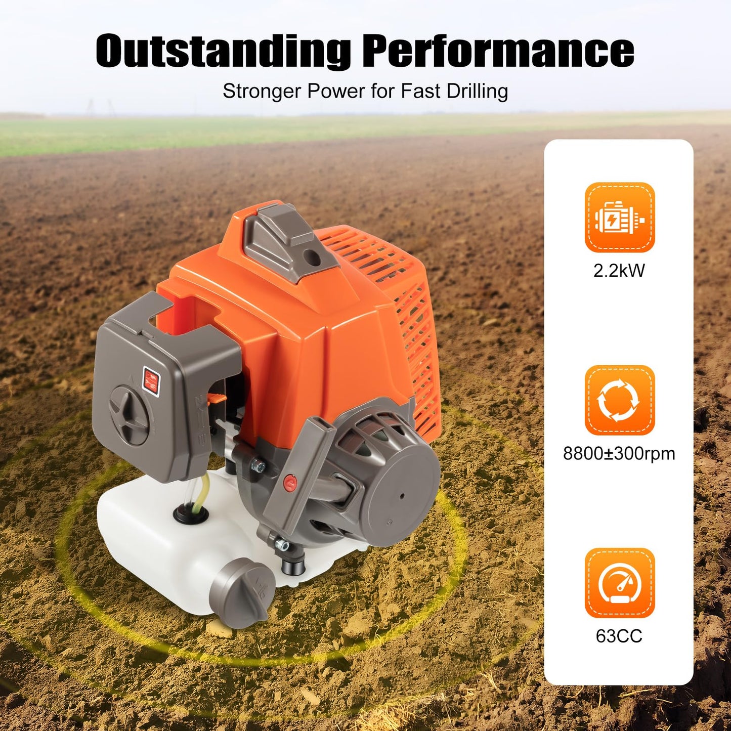 71CC 2-Stroke Gas Powered Earth Auger Post Hole Digger with 4"/6"/8" Drills, 3.13HP Hole Digging Machine Auger Spiral Drill Bit Borer Fence Ground Drill for Garden & Lawn Digging Planting Drilling