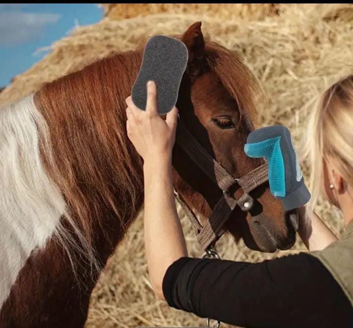 Guantes de silicona para el cuidado de caballos