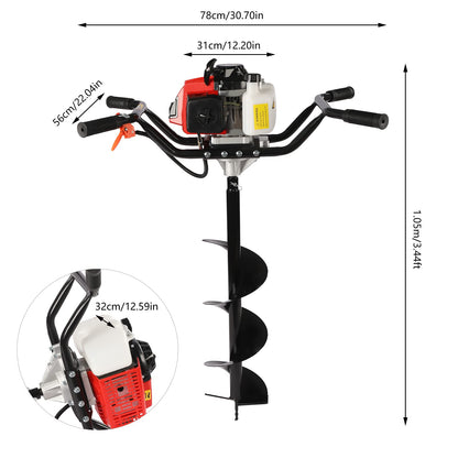 71CC 2-Stroke Gas Powered Earth Auger Post Hole Digger with 4"/6"/8" Drills, 3.13HP Hole Digging Machine Auger Spiral Drill Bit Borer Fence Ground Drill for Garden & Lawn Digging Planting Drilling
