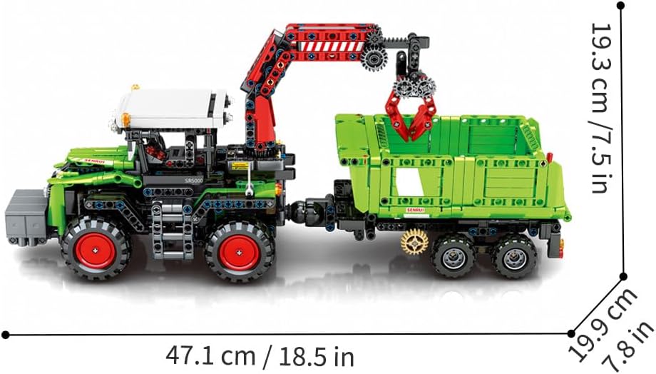 3 in 1 Harvester Agricultural Machinery Tractor Building Block Set Toys Kit for Adult, MOC Building Car Model for Boys12+ (1481pcs) Block Collectible Car Set