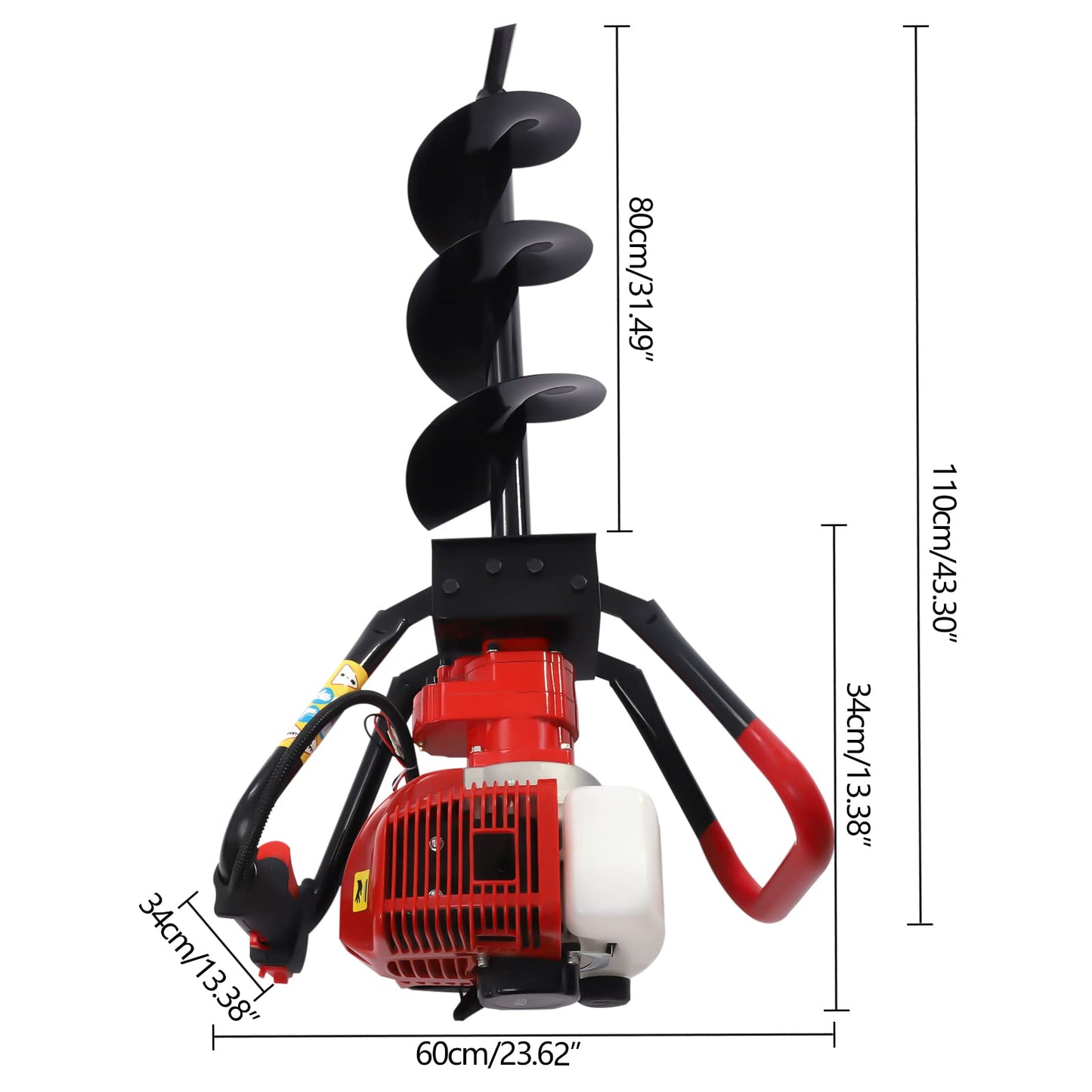 71CC 2-Stroke Gas Powered Earth Auger Post Hole Digger with 4"/6"/8" Drills, 3.13HP Hole Digging Machine Auger Spiral Drill Bit Borer Fence Ground Drill for Garden & Lawn Digging Planting Drilling