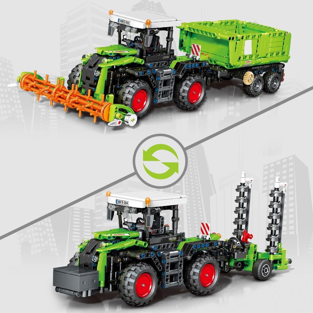 3 in 1 Harvester Agricultural Machinery Tractor Building Block Set Toys Kit for Adult, MOC Building Car Model for Boys12+ (1481pcs) Block Collectible Car Set