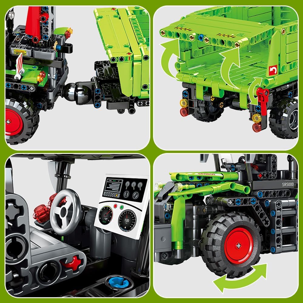 3 in 1 Harvester Agricultural Machinery Tractor Building Block Set Toys Kit for Adult, MOC Building Car Model for Boys12+ (1481pcs) Block Collectible Car Set