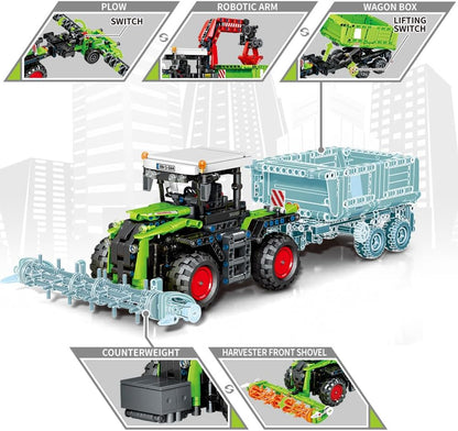 3 in 1 Harvester Agricultural Machinery Tractor Building Block Set Toys Kit for Adult, MOC Building Car Model for Boys12+ (1481pcs) Block Collectible Car Set