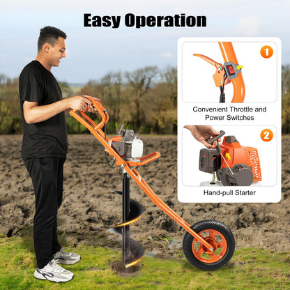 71CC 2-Stroke Gas Powered Earth Auger Post Hole Digger with 4"/6"/8" Drills, 3.13HP Hole Digging Machine Auger Spiral Drill Bit Borer Fence Ground Drill for Garden & Lawn Digging Planting Drilling