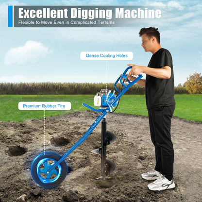 71CC 2-Stroke Gas Powered Earth Auger Post Hole Digger with 4"/6"/8" Drills, 3.13HP Hole Digging Machine Auger Spiral Drill Bit Borer Fence Ground Drill for Garden & Lawn Digging Planting Drilling