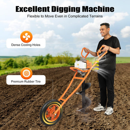 71CC 2-Stroke Gas Powered Earth Auger Post Hole Digger with 4"/6"/8" Drills, 3.13HP Hole Digging Machine Auger Spiral Drill Bit Borer Fence Ground Drill for Garden & Lawn Digging Planting Drilling