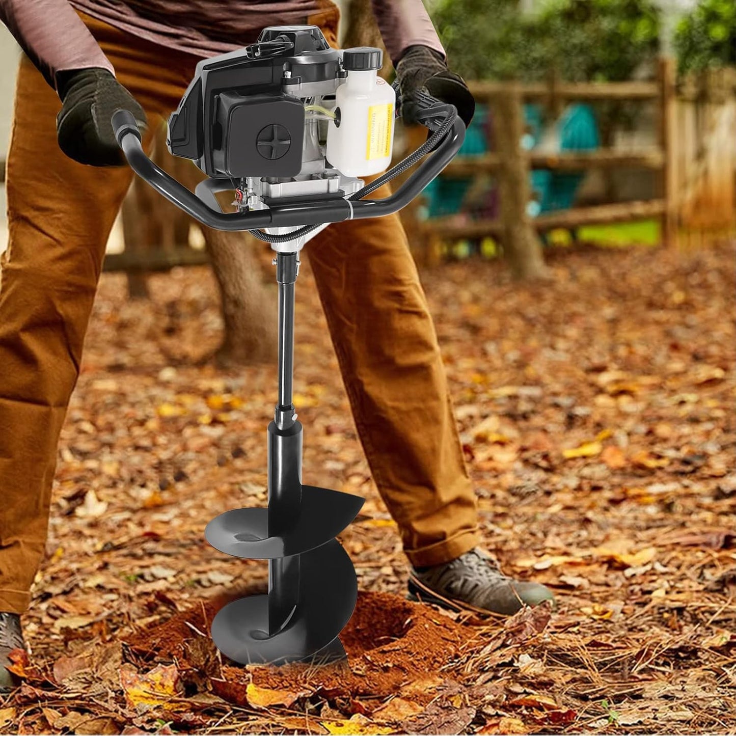 71CC 2-Stroke Gas Powered Earth Auger Post Hole Digger with 4"/6"/8" Drills, 3.13HP Hole Digging Machine Auger Spiral Drill Bit Borer Fence Ground Drill for Garden & Lawn Digging Planting Drilling