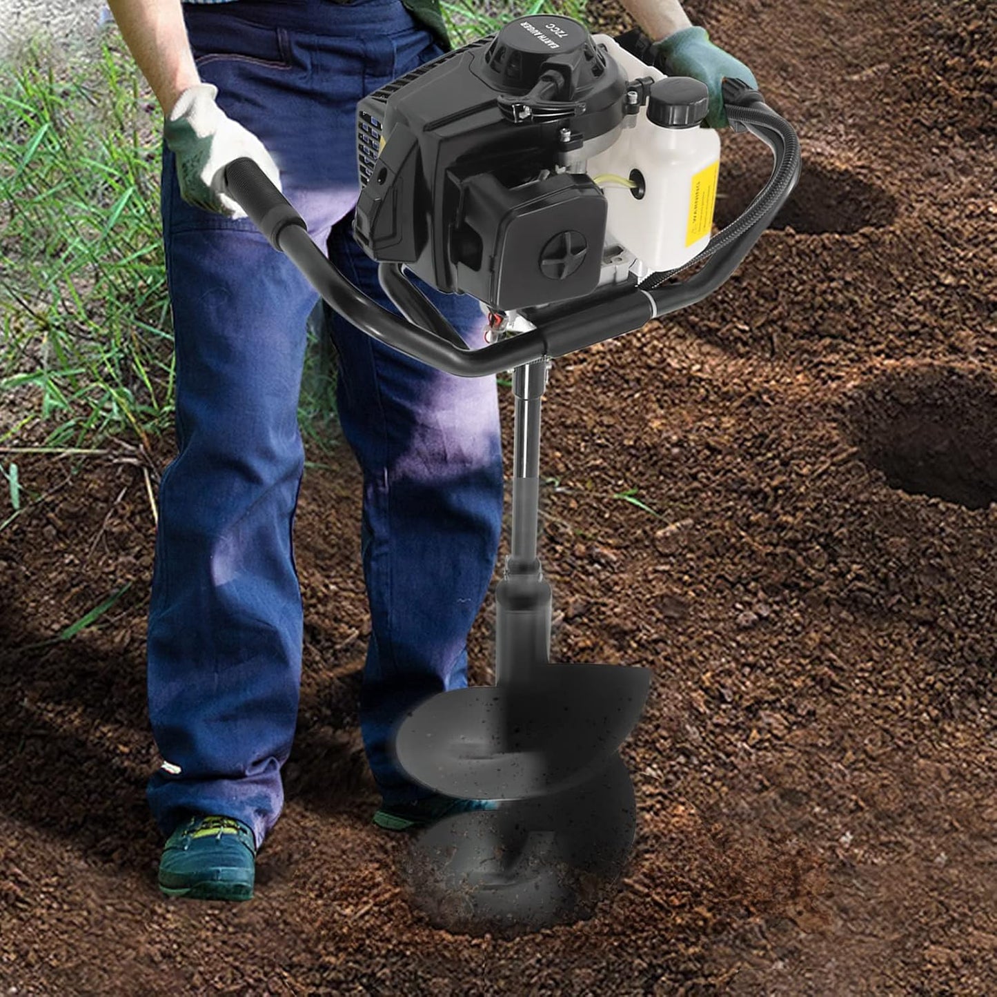 71CC 2-Stroke Gas Powered Earth Auger Post Hole Digger with 4"/6"/8" Drills, 3.13HP Hole Digging Machine Auger Spiral Drill Bit Borer Fence Ground Drill for Garden & Lawn Digging Planting Drilling