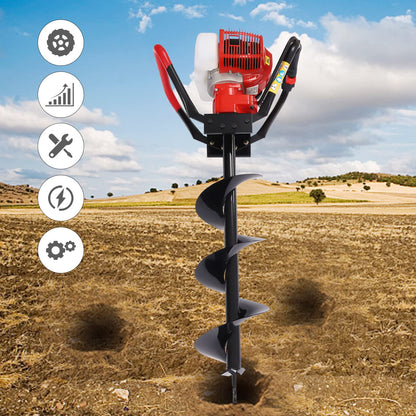 71CC 2-Stroke Gas Powered Earth Auger Post Hole Digger with 4"/6"/8" Drills, 3.13HP Hole Digging Machine Auger Spiral Drill Bit Borer Fence Ground Drill for Garden & Lawn Digging Planting Drilling