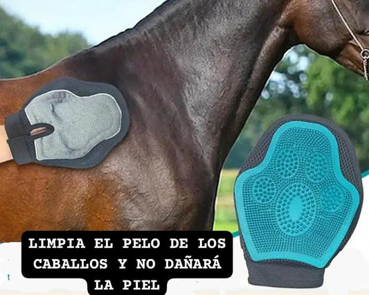 Guantes de silicona para el cuidado de caballos